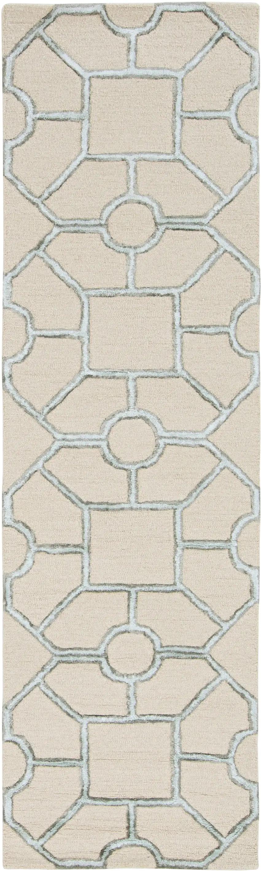 Beige Hand Tufted Geometric Indoor Runner Rug Photo 2