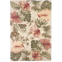 Photo of Beige Hand Tufted Tropical Leaves Indoor Area Rug