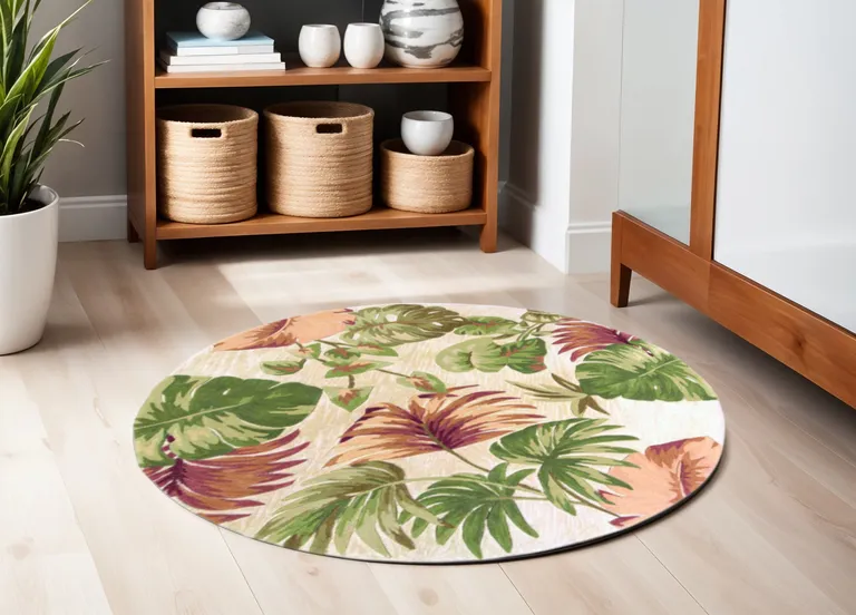 Beige Hand Tufted Tropical Plant Round Indoor Area Rug Photo 5
