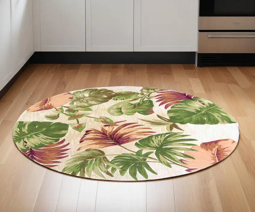 6' Beige Round Wool Hand Tufted Area Rug Photo 1