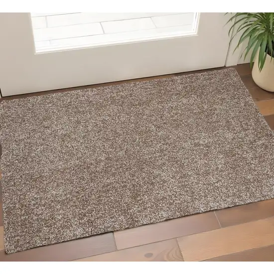 Beige And Brown Abstract Shag Hand Woven Area Rug Photo 1