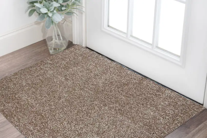 Beige and Brown Abstract Shag Hand Woven Area Rug Photo 2