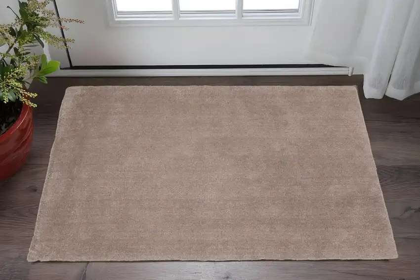 Beige Shag Hand Woven Area Rug Photo 1