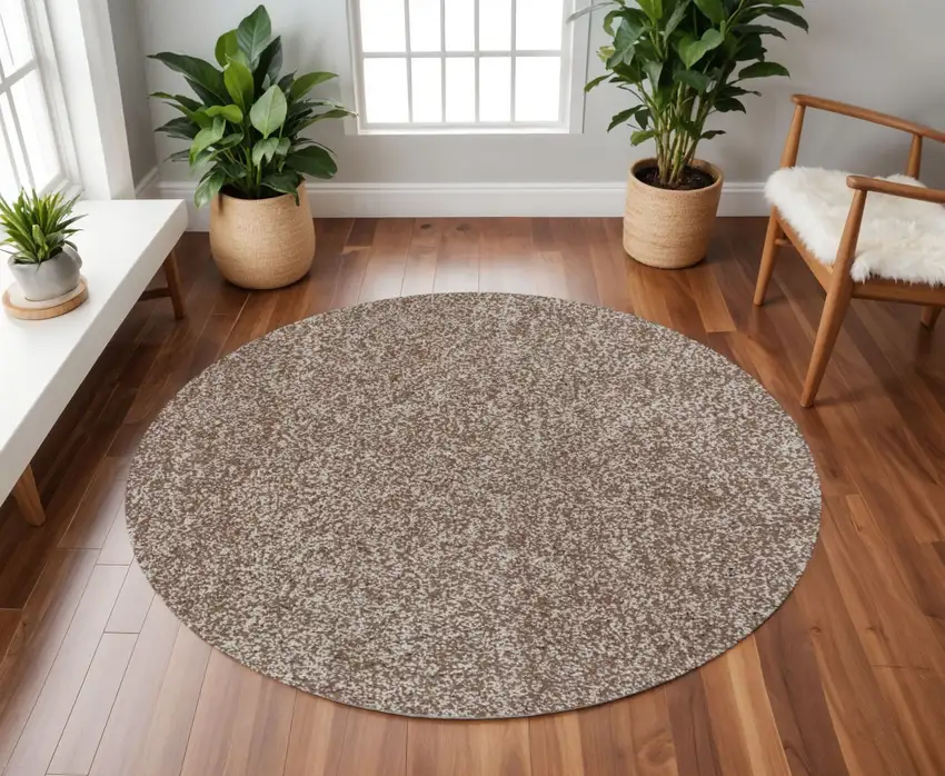 8' Beige And Brown Abstract Hand Woven Round Rug Photo 1