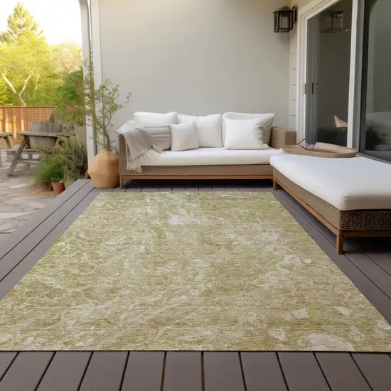 Beige Ivory And Artichoke Green Abstract Washable Indoor Outdoor Area Rug Photo 7