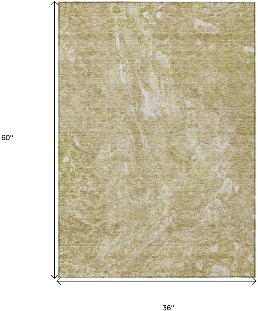 Beige Ivory And Artichoke Green Abstract Washable Indoor Outdoor Area Rug Photo 3