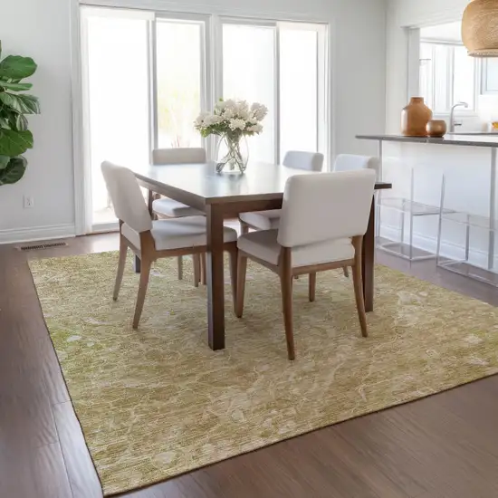 Beige Ivory And Artichoke Green Abstract Washable Indoor Outdoor Area Rug Photo 9