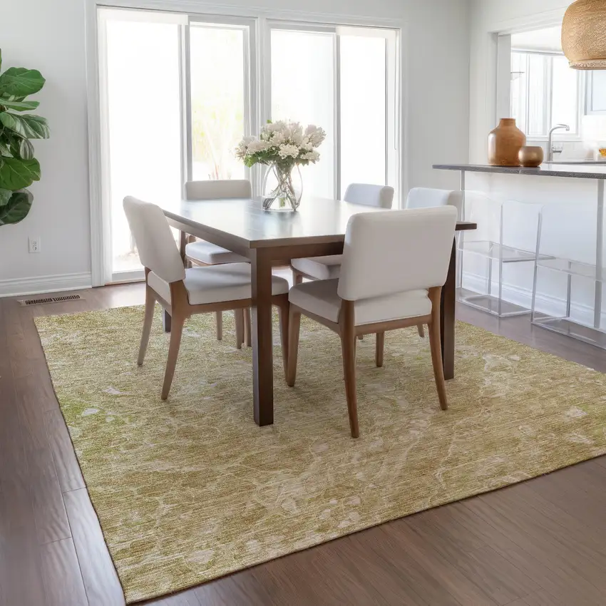 Beige Ivory And Artichoke Green Abstract Washable Indoor Outdoor Area Rug Photo 9