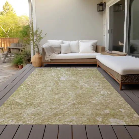 Beige Ivory And Artichoke Green Abstract Washable Indoor Outdoor Area Rug Photo 8