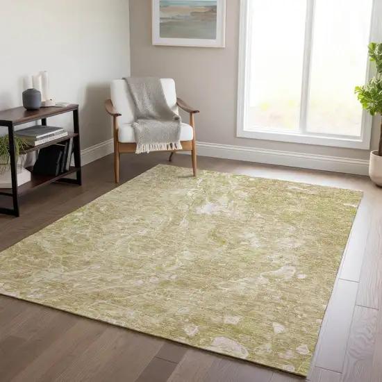 Beige Ivory And Artichoke Green Abstract Washable Indoor Outdoor Area Rug Photo 9