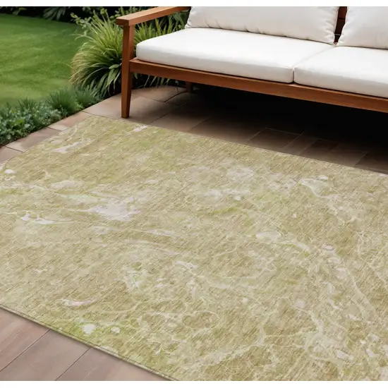 Beige Ivory And Artichoke Green Abstract Washable Indoor Outdoor Area Rug Photo 1
