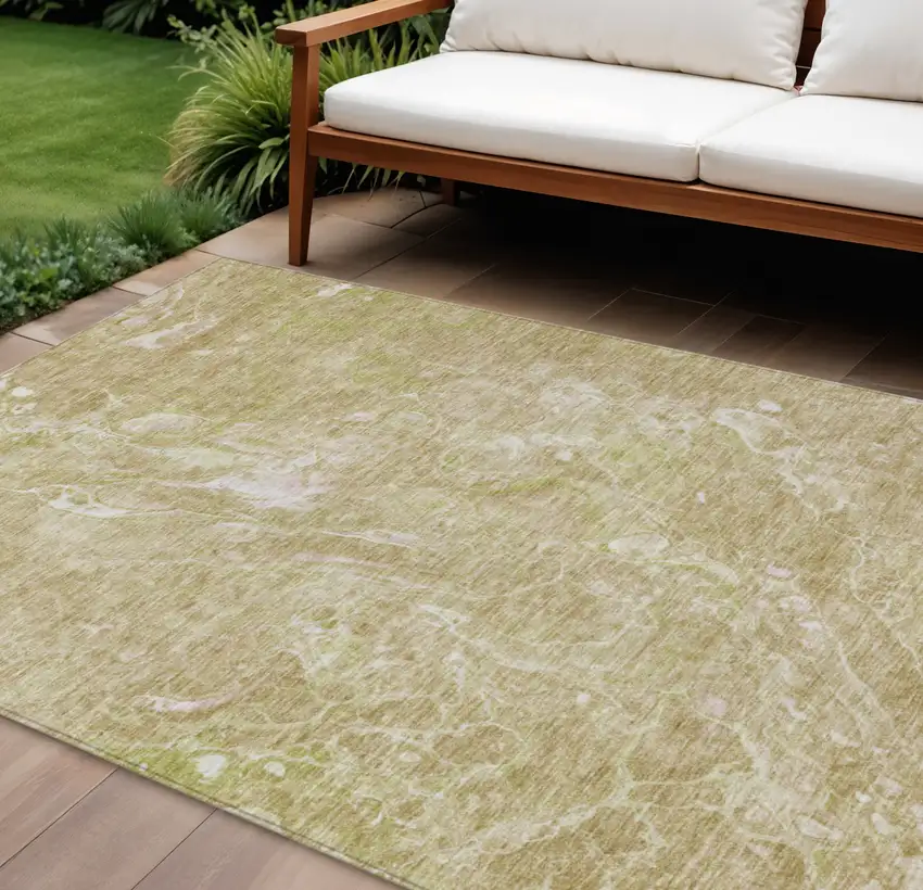 Beige Ivory And Artichoke Green Abstract Washable Indoor Outdoor Area Rug Photo 1