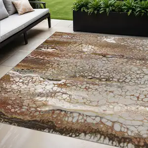 Photo of Beige Ivory And Black Abstract Washable Indoor Outdoor Area Rug