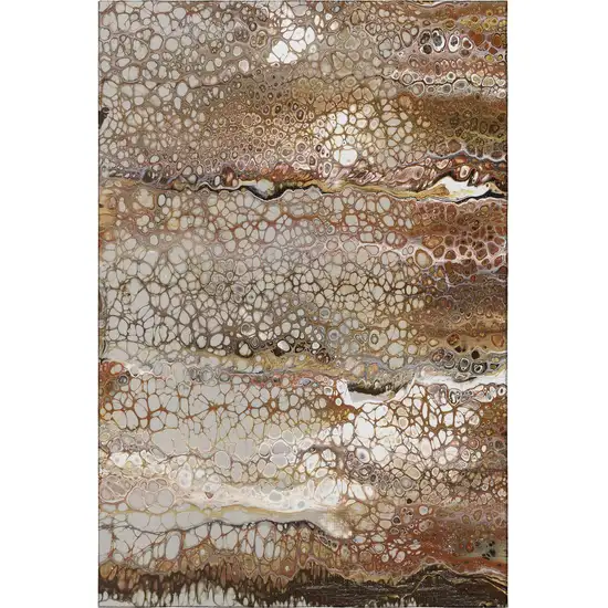 Beige Ivory And Black Abstract Washable Indoor Outdoor Area Rug Photo 4