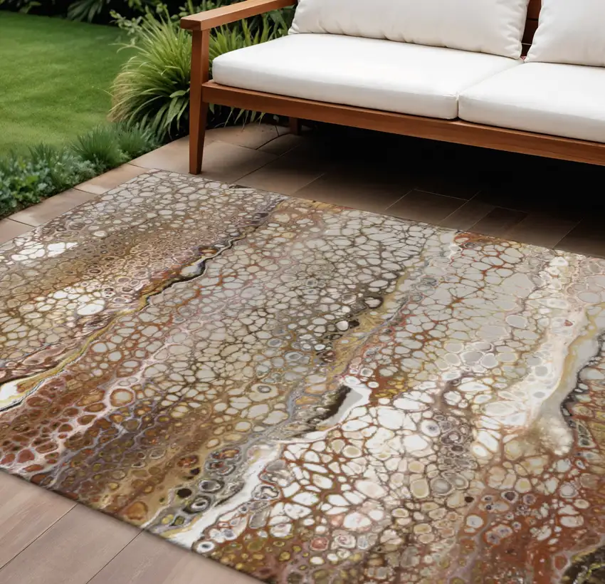 Beige Ivory And Black Abstract Washable Indoor Outdoor Area Rug Photo 1