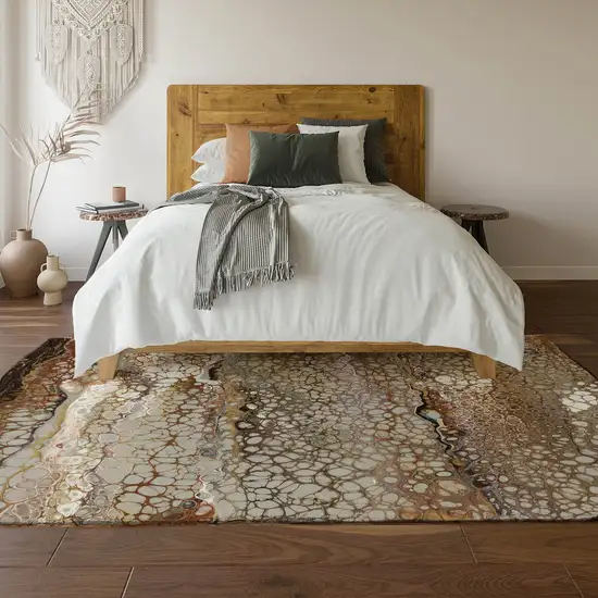 Beige Ivory And Black Abstract Washable Indoor Outdoor Area Rug Photo 7