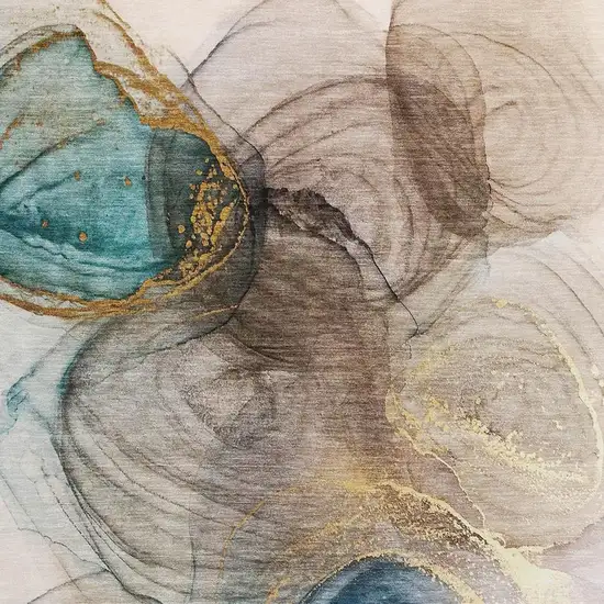 Beige Ivory And Blue Abstract Washable Area Rug With UV Protection Photo 4