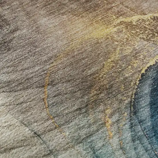 Beige Ivory And Blue Abstract Washable Area Rug With UV Protection Photo 9