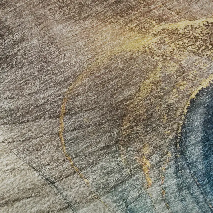 Beige Ivory And Blue Abstract Washable Area Rug With UV Protection Photo 9