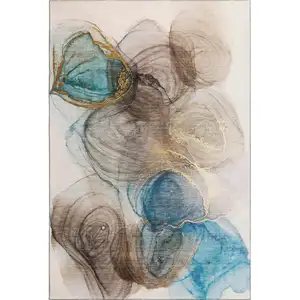 Photo of Beige Ivory And Blue Abstract Washable Area Rug With UV Protection