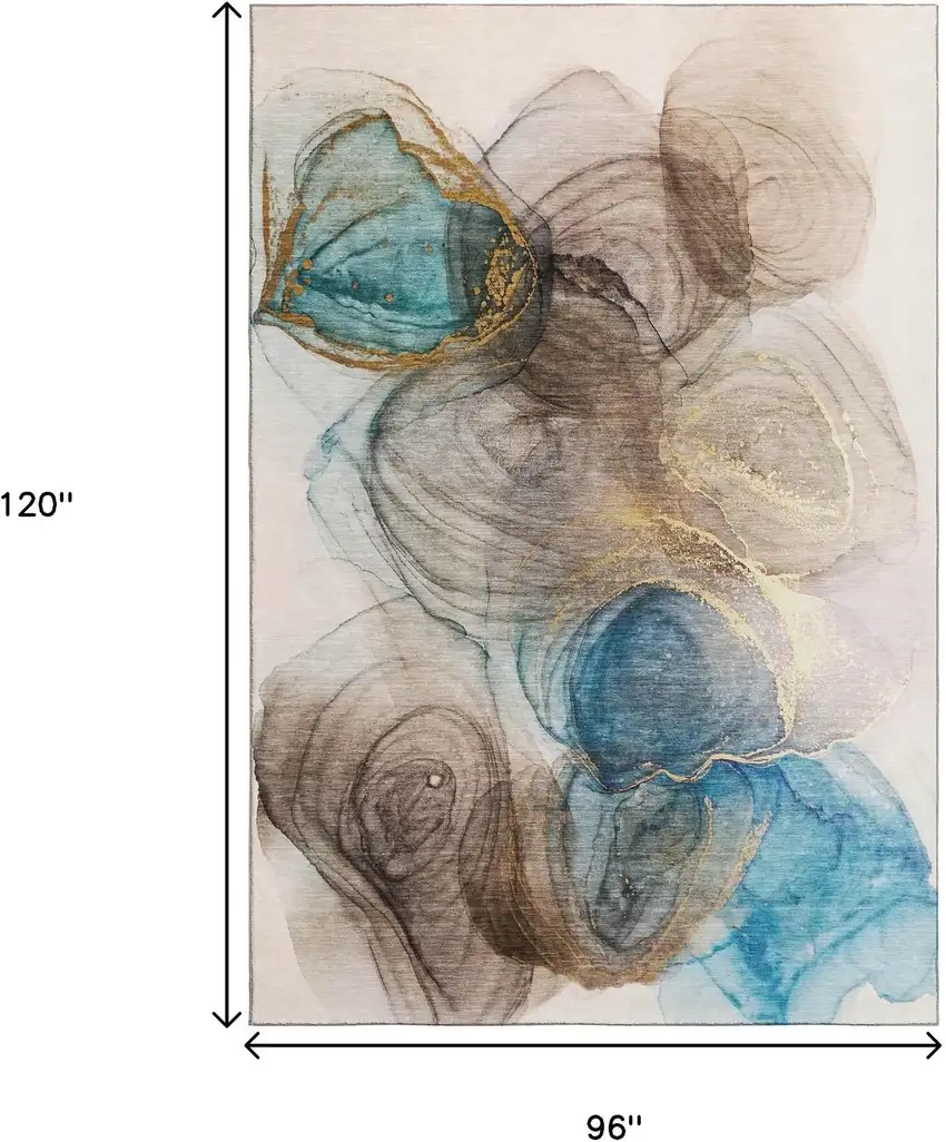 Beige Ivory And Blue Abstract Washable Area Rug With UV Protection Photo 3