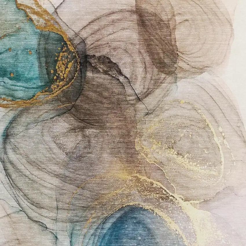 Beige Ivory And Blue Abstract Washable Area Rug With UV Protection Photo 3