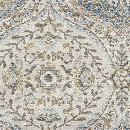 Beige Ivory And Blue Floral Washable Area Rug With UV Protection Photo 3