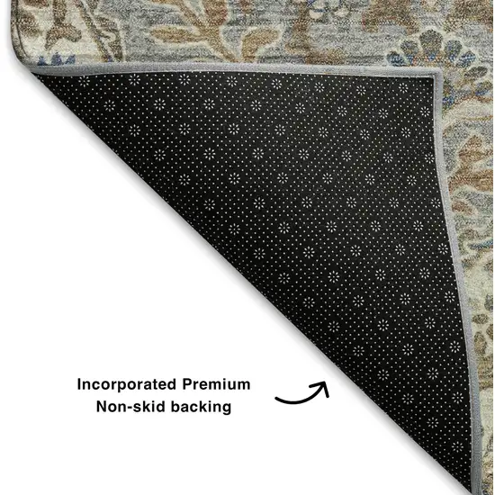 Beige Ivory And Blue Floral Washable Area Rug With UV Protection Photo 7