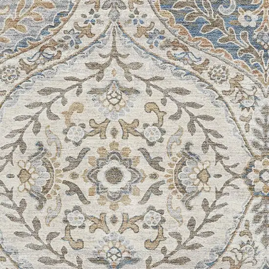 Beige Ivory And Blue Floral Washable Area Rug With UV Protection Photo 3
