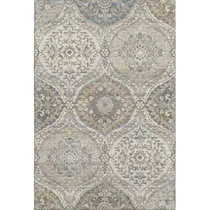 Photo of Beige Ivory And Blue Floral Washable Area Rug With UV Protection