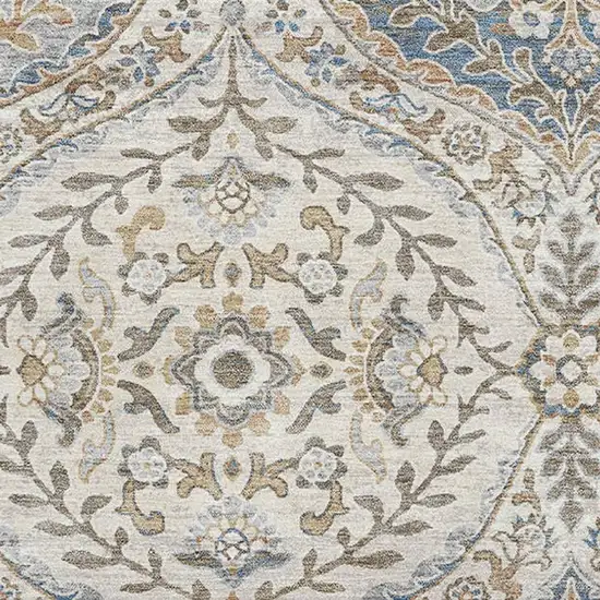 Beige Ivory And Blue Floral Washable Area Rug With UV Protection Photo 3
