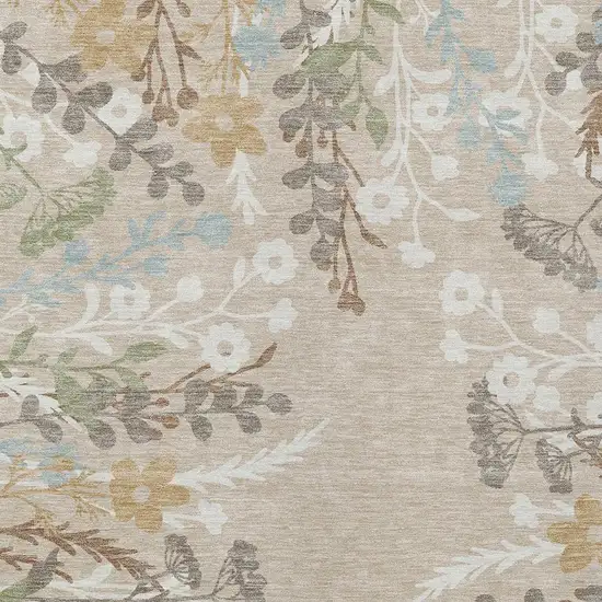 Beige Ivory And Blue Floral Washable Indoor Outdoor Area Rug Photo 7