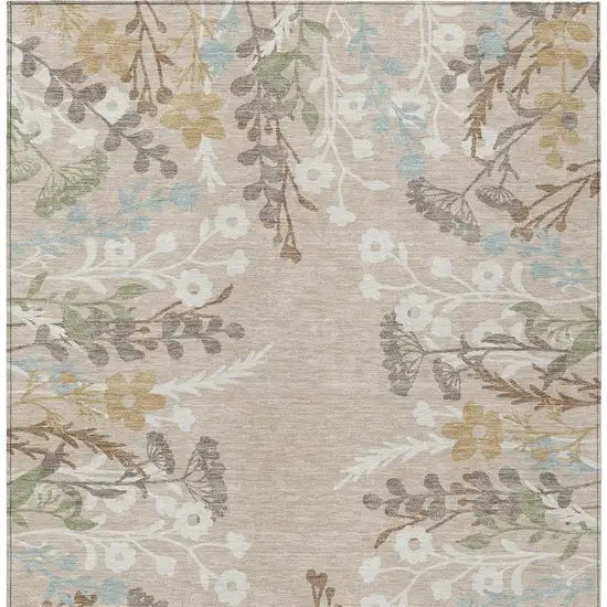Beige Ivory And Blue Floral Washable Indoor Outdoor Area Rug Photo 4