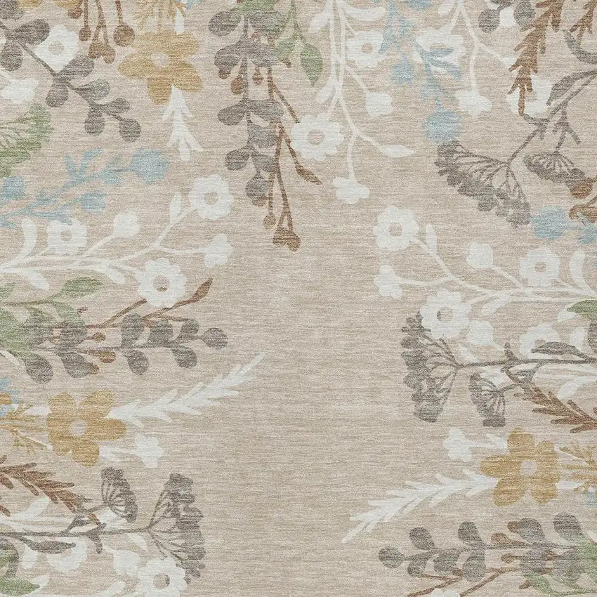 Beige Ivory And Blue Floral Washable Indoor Outdoor Area Rug Photo 5
