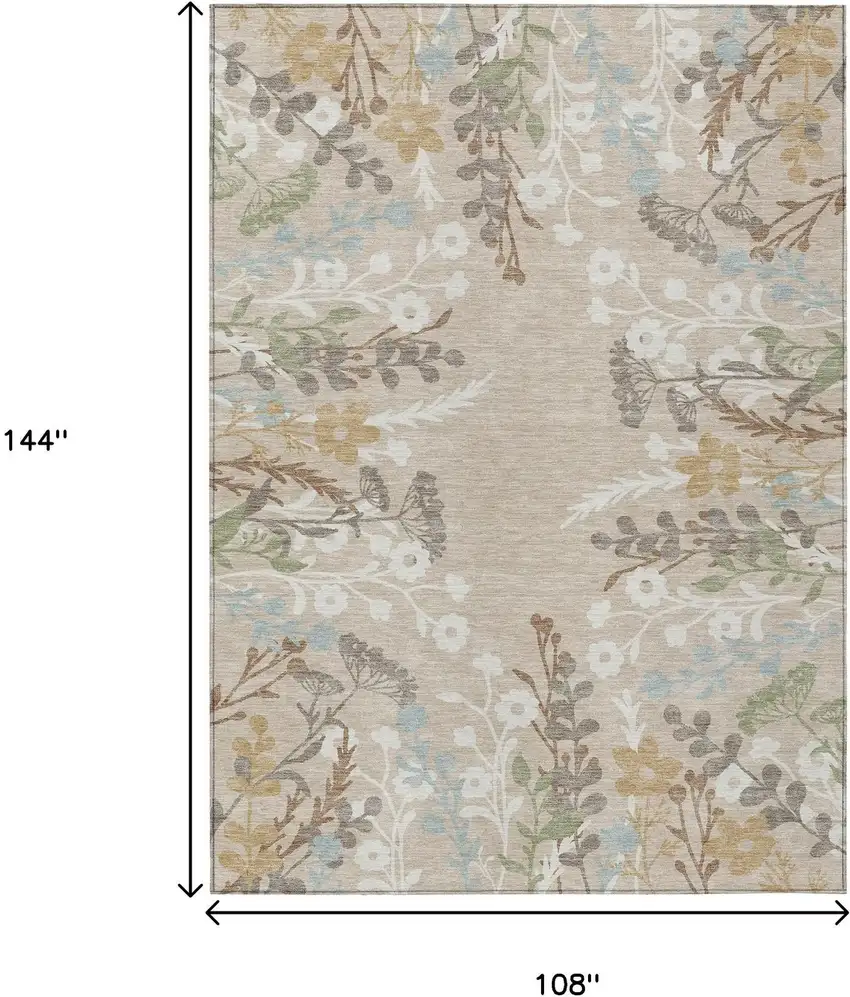 Beige Ivory And Blue Floral Washable Indoor Outdoor Area Rug Photo 3