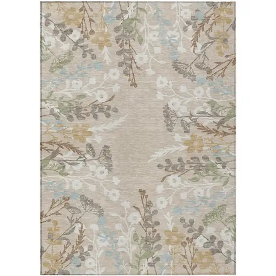 Beige Ivory And Blue Floral Washable Indoor Outdoor Area Rug Photo 2
