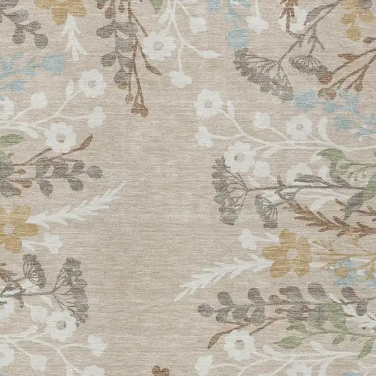 Beige Ivory And Blue Floral Washable Indoor Outdoor Area Rug Photo 5