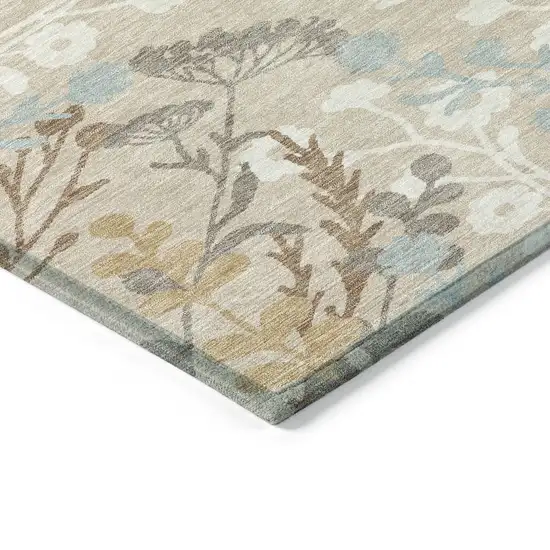 Beige Ivory And Blue Floral Washable Indoor Outdoor Area Rug Photo 7