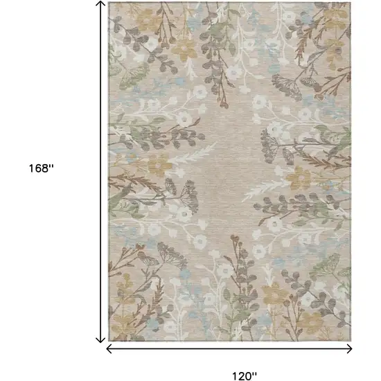 Beige Ivory And Blue Floral Washable Indoor Outdoor Area Rug Photo 3