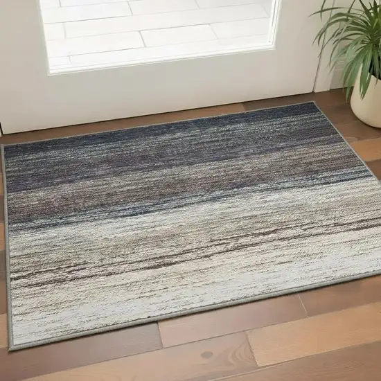 Beige Ivory And Blue Ombre Washable Area Rug With UV Protection Photo 2