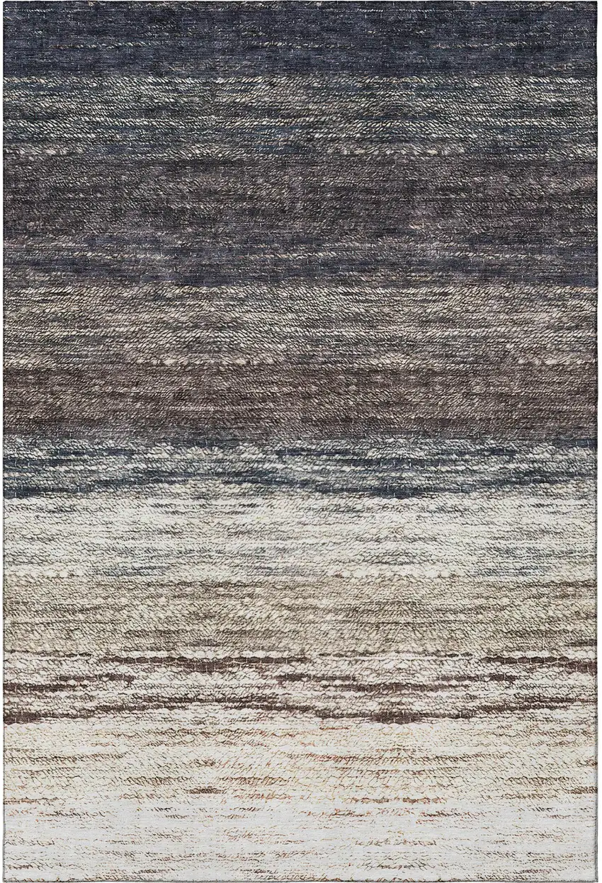 Beige Ivory And Blue Ombre Washable Area Rug With UV Protection Photo 3