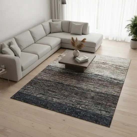 Beige Ivory And Blue Ombre Washable Area Rug With UV Protection Photo 2