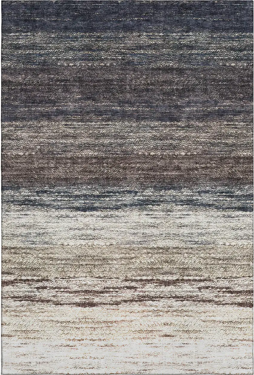 Beige Ivory And Blue Ombre Washable Area Rug With UV Protection Photo 1