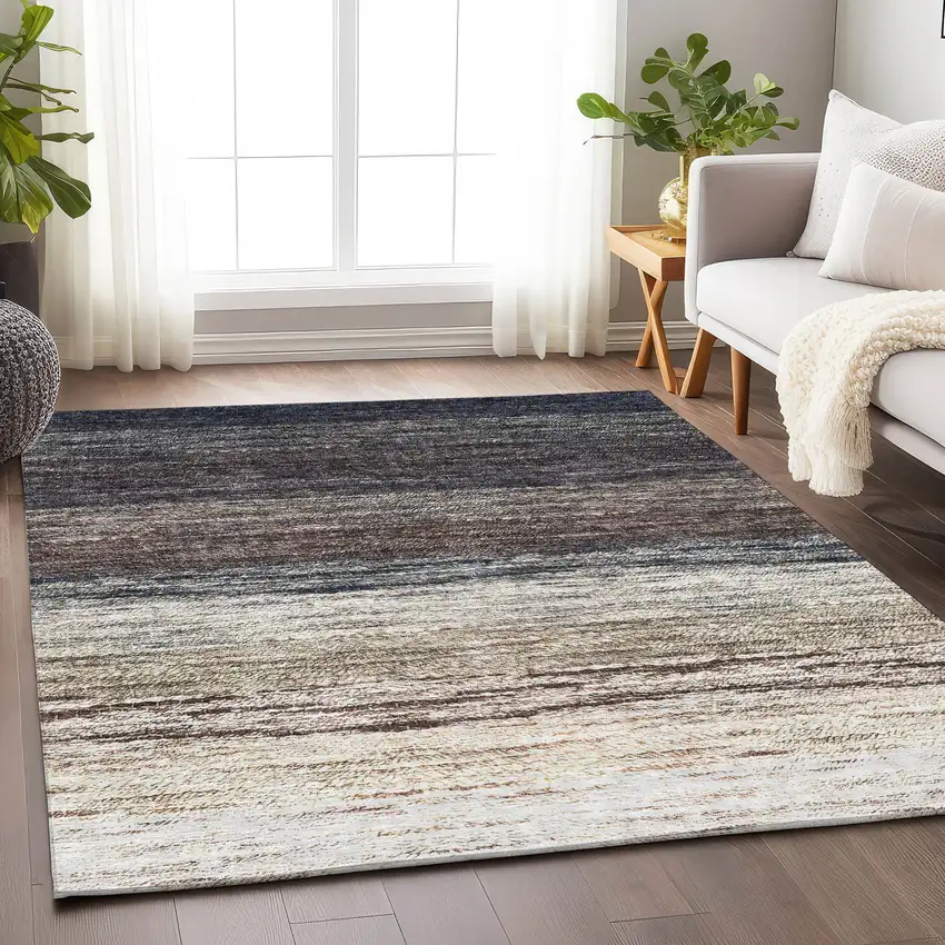 Beige Ivory And Blue Ombre Washable Area Rug With UV Protection Photo 6