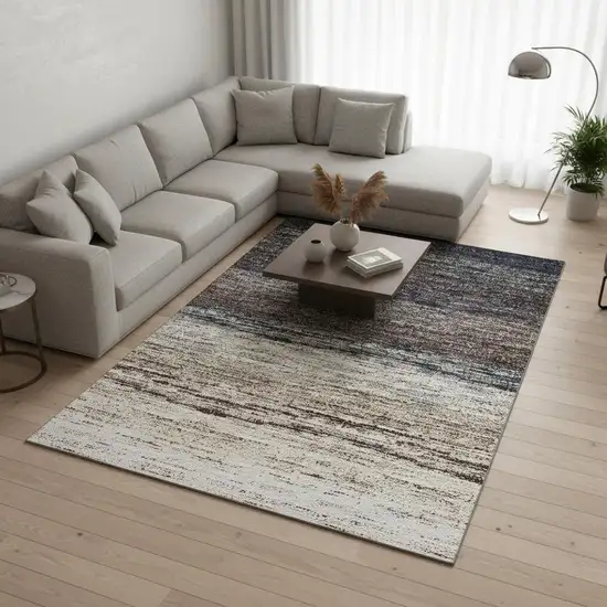 Beige Ivory And Blue Ombre Washable Area Rug With UV Protection Photo 2