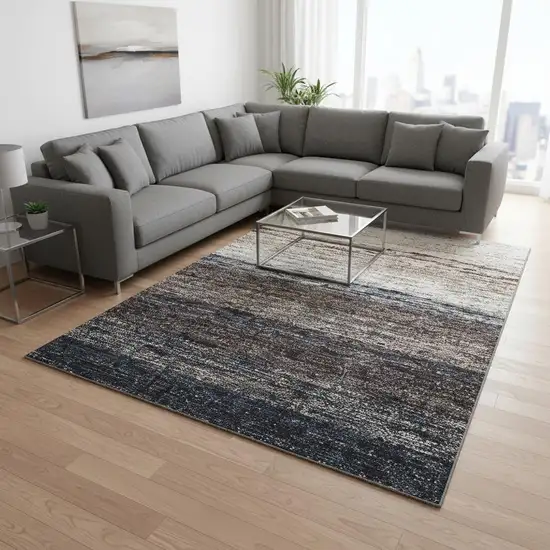 Beige Ivory And Blue Ombre Washable Area Rug With UV Protection Photo 2