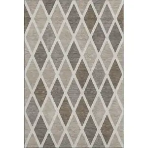 Photo of Beige Ivory And Brown Geometric Washable Area Rug With UV Protection