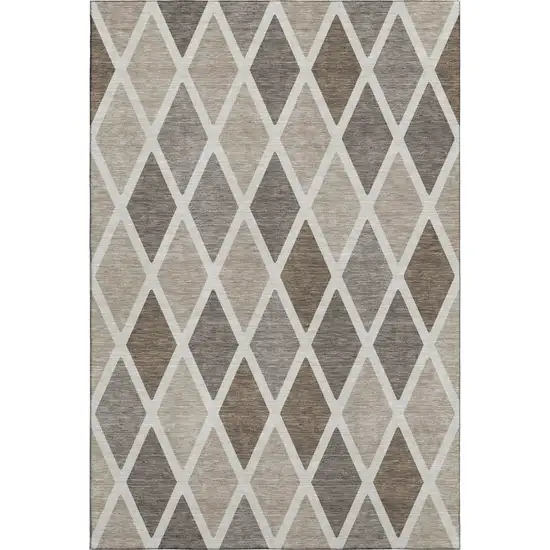 Beige Ivory And Brown Geometric Washable Area Rug With UV Protection Photo 1