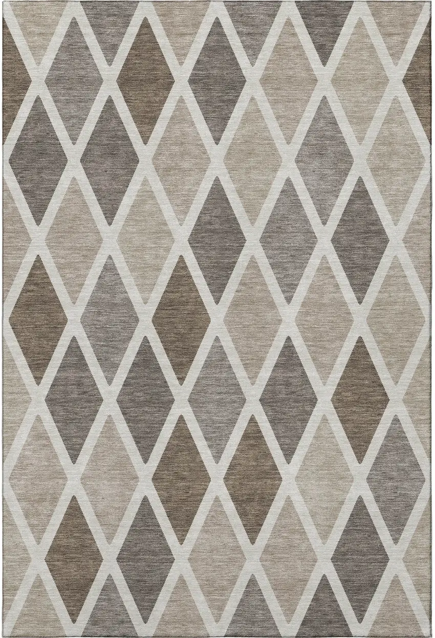 Beige Ivory And Brown Geometric Washable Area Rug With UV Protection Photo 4