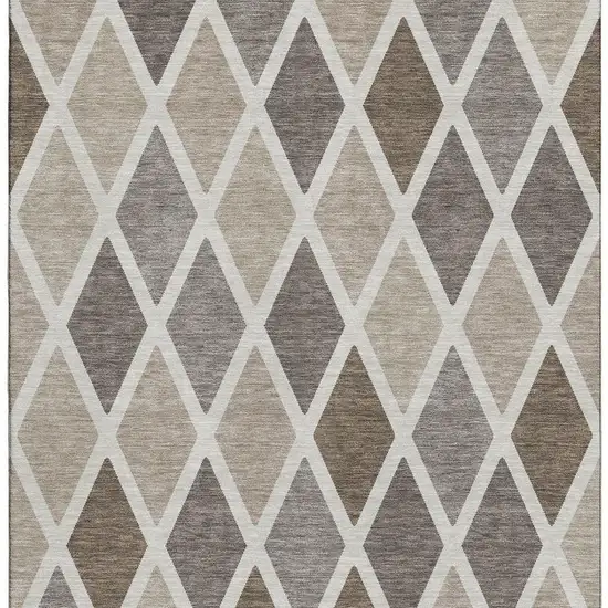 Beige Ivory And Brown Geometric Washable Area Rug With UV Protection Photo 3